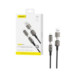 Cabo Foneng XS15 Braided 4-em-1 USB/Tipo-C to Lightning/Tipo-C 60W 1.2M Preto
